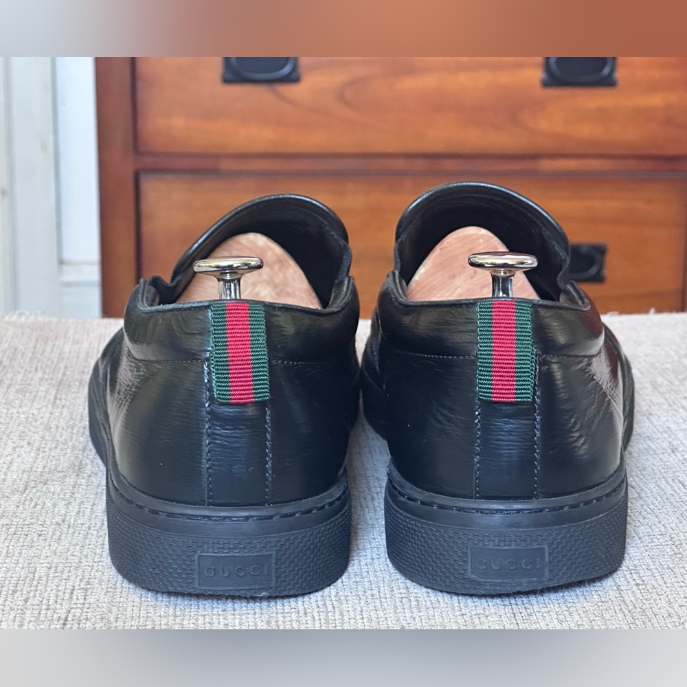 Gucci Snake Design Black Leather Men’s Slip-On Sneakers Size 12 G - Picture 4 of 13
